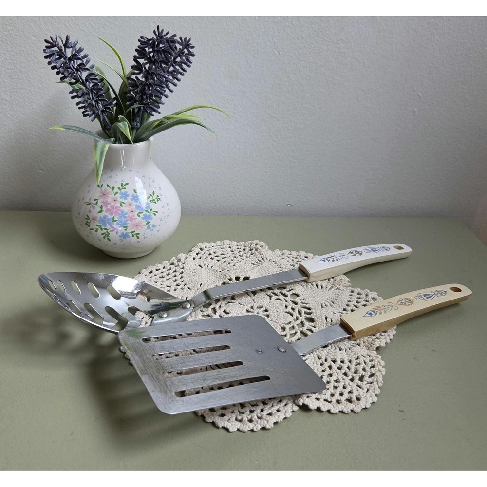 Vintage Japan Kitchen Utensils Set Slotted Spoon Spatula Retro Handles